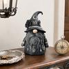 Retro Rune Pendant Decor Wizard Hat Faceless Gnome Figurine, Mystical Home Statue with Crescent Pentagram Black Rose Crystal Stone Ornament