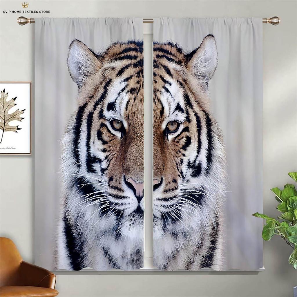 2 Pieces Of Animal Lion Black Panther 3d Printing Curtains Black Silk Blackout Heat Insulation Curtains Window Curtains