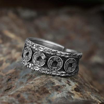 Retro Chinese-Style Thai Silver Emperors Coins Adjustable Ring for Men - National Trend Jewelry