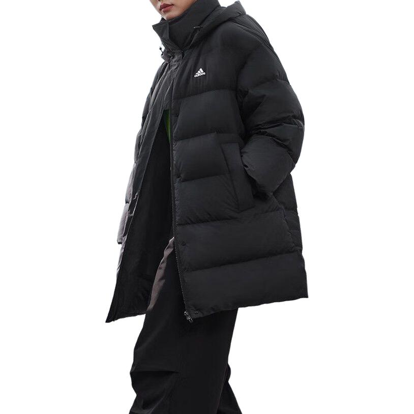 Adidas Letter Print Long Sports Casual Hooded Windproof Waterproof Down Jacket Women Jacket Black IV7556
