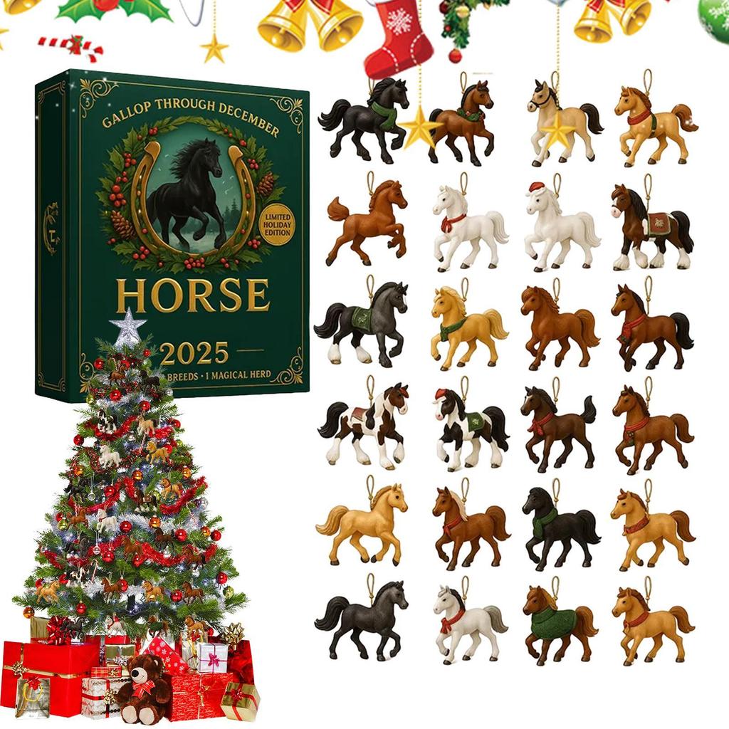 2025 Horse Christmas Countdown Calendar 24 Days 2D Acrylic Pendant Advent Calendar for Party Christmas Tree Decorations Gifts