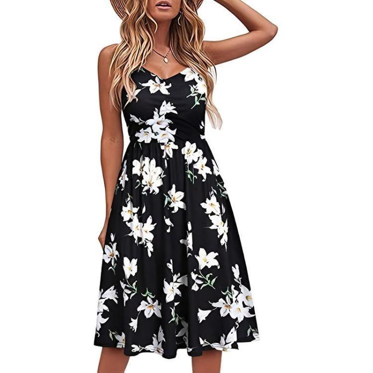 

Женское летнее повседневное пляжное платье с цветочным принтом M