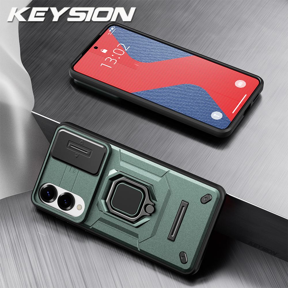 KEYSION Shockproof Case for Samsung S25 Edge 5G Slide Camera Lens Protection Ring Stand Phone Back Cover for Galaxy S25 Edge 5G