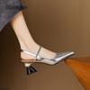 Elegant Pointed Toe Ankle Strap Women's Sandals High Heels PU Leather Black Silver Shoes for Women Tacones De Mujer