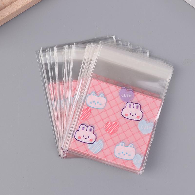 100Pcs Cute Cartoon Printed Opp Clear Packaging Bags Candy Bag Self-Adhesion Storage Bag Diy Gift Pastry Sealable Bag