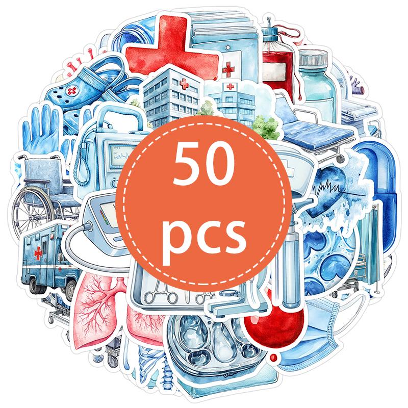 50PCS Cartoon Medical Equipment Stickers Funny Cute Organs Sticker Doctor Nurse Aesthetic Decals Vinyl Waterproof Decal
