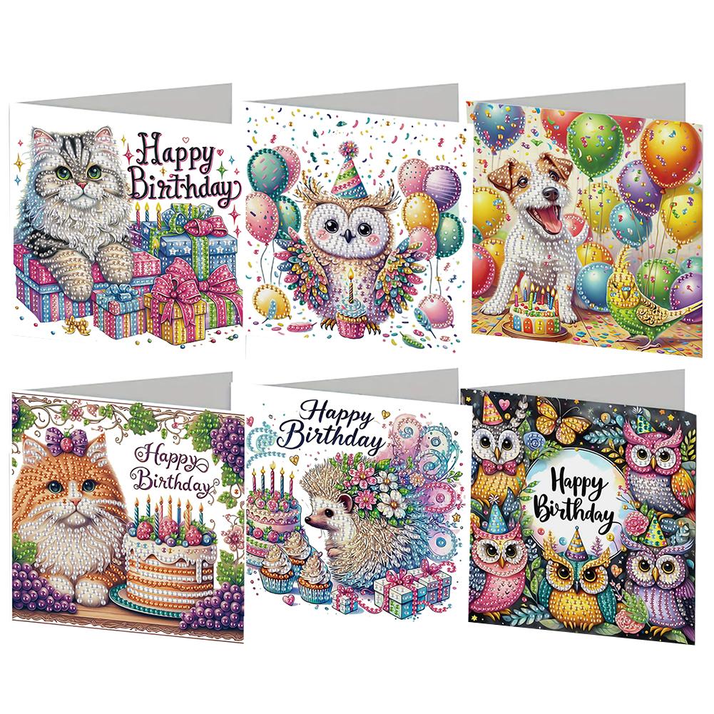 

6 шт. Алмазная картина Фестивальная открытка Уникальные животные DIY Живопись Художественная открытка 5D Вышивка стразами Поздравительные открытки для фестиваля
