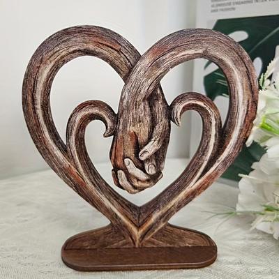 Wooden Heart-in-Hand Love Decor Valentine's Day Gift Heart Holding Hands Art Sculpture Forever Love Ornament Friendship Gift