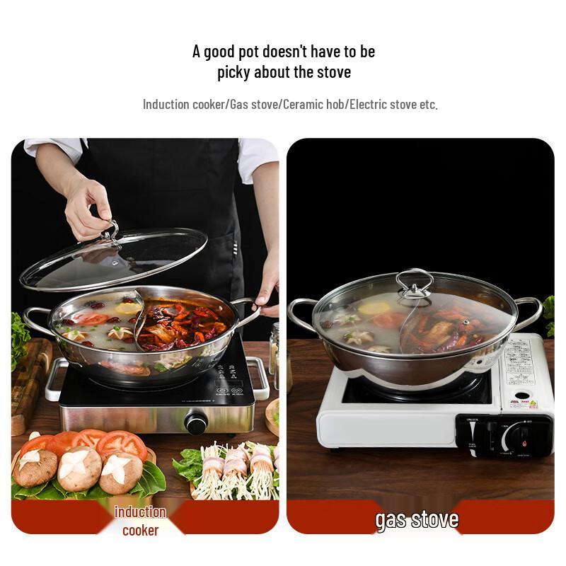 34cm 201 Stainless Steel Divided Hot Pot with Lid