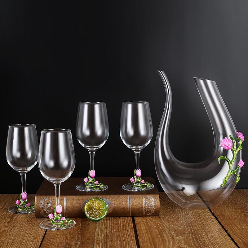Kovové Skleněné Sklenice na Víno Sada Sklenice na Červené Víno Pohár Karafa Džbán Dávkovač Vína Křišťálové Sklo Sada na Víno Barové Sklo Nápojové Sklo Dárek