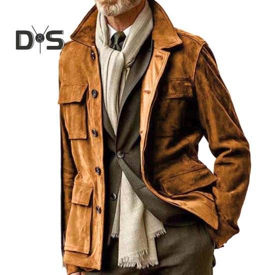 

Чоловічий тренч у стилі ретро з декількома кишенями Стильна функціональна зимова куртка Класне однотонне пальто для чоловіків. XL коричневий