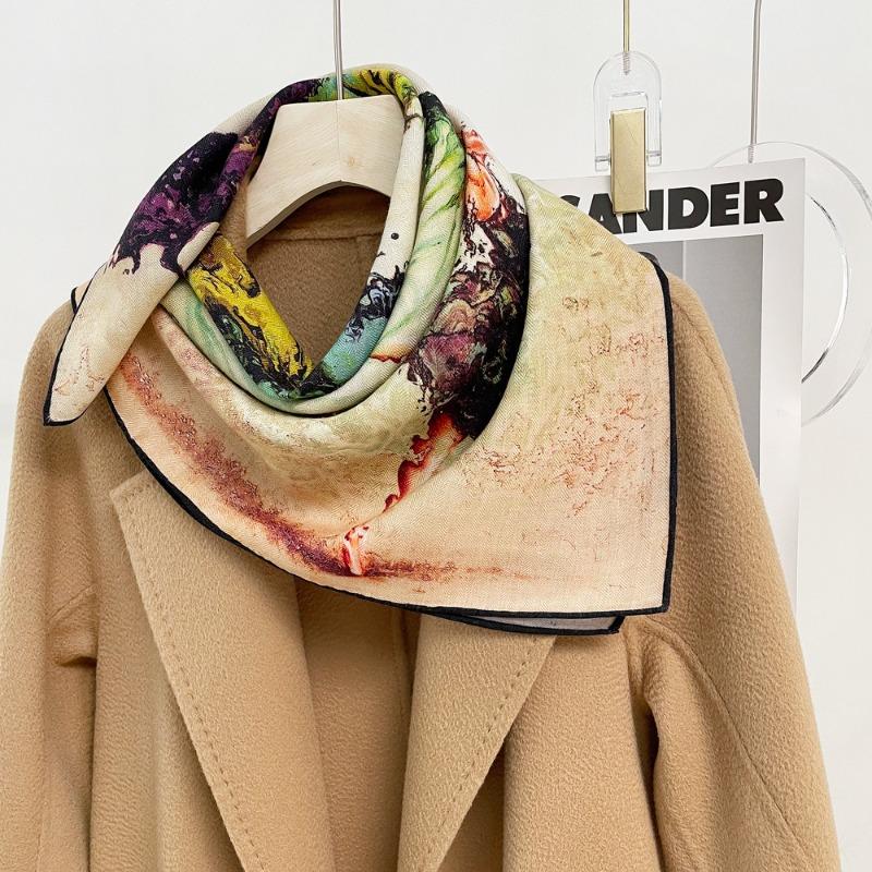 Ink splashing ballet printing silk wool square scarf double-sided heterochrome silk wool scarf women's high-end sense versatile scarf