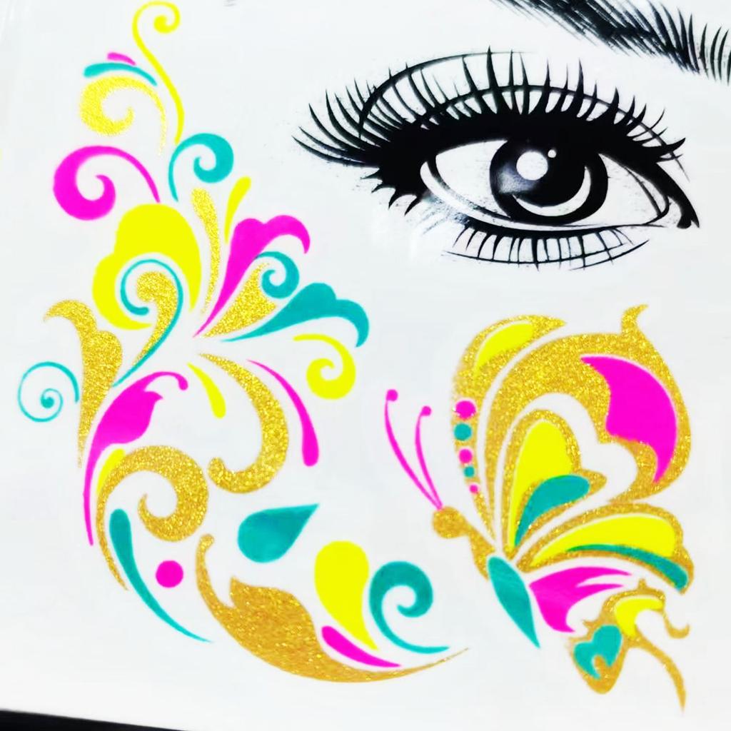 New Music Festival Bronzing Powder Fluorescent Face Sticker Waterproof Nightclub Makeup Dance Neon Luminous Tattoo Sticker