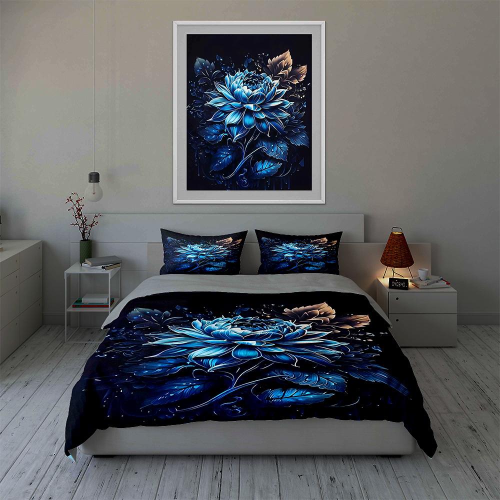 Blue floral artwork. Bedding Duvet cover sets Duvet covers Pillowcases gifts (1 * Duvet Cover 2 * Pillowcases, without duvet insert)