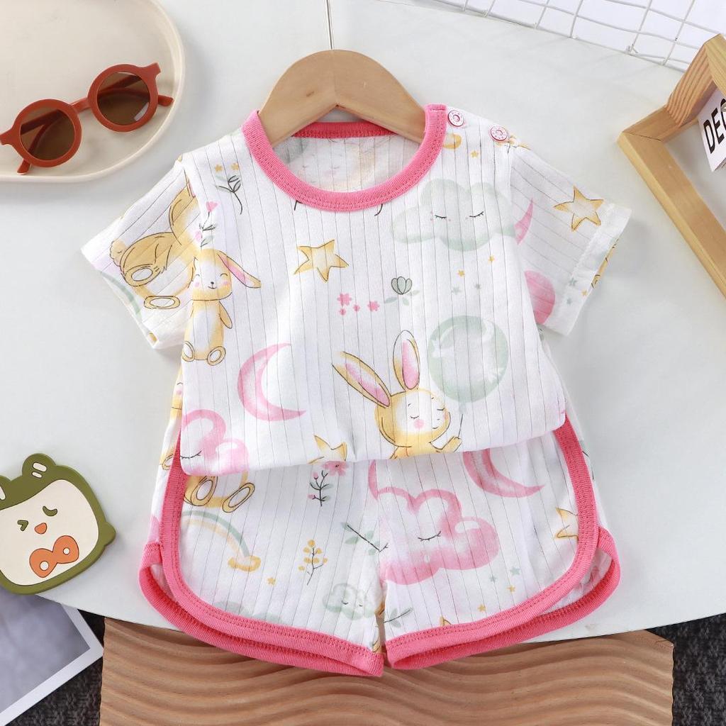 2 Teile/satz Sommer Baby Set Baumwolle Cartoon Casual Kinder Anzug Baby Kleidung Mädchen Jungen T-shirt + Shorts Kinder Kleidung