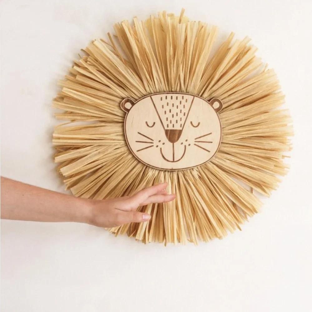 INS Decor-Nordic Home Decoration, Cotton Lafite Woven Tiger Lion Pendant,Wall Ornament for Nursery,Children,Kid Room Decoration