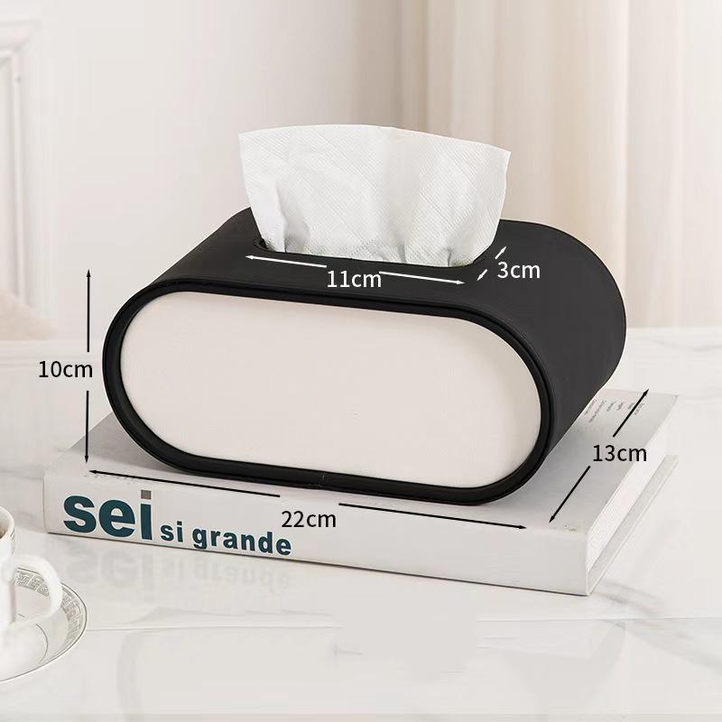 Tissue Box Luxury High Quality Light Luxury High-end Living Room Paper Box Creative Oval Leather Bedroom Desktop Napkin Storage