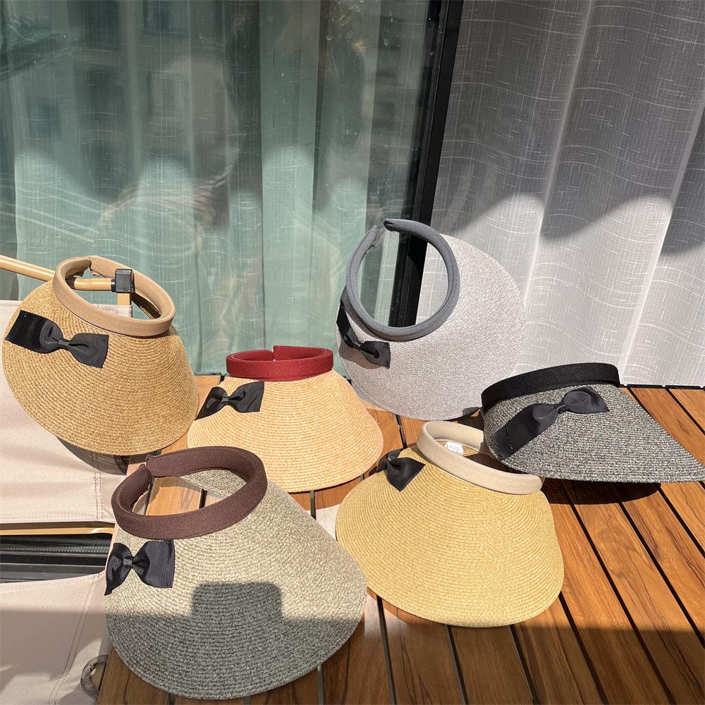 

Hat summer women s sweet bow sunscreen empty top hat women s tide casual fashion straw visor Adult (55-58cm) чорний
