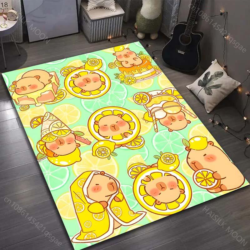 1PC Cute Capybara Print Cartoon Carpet for Living Room Bedroom Doormat Decor Sofa Table Area Rug Non-slip Floor Mat for Gifts