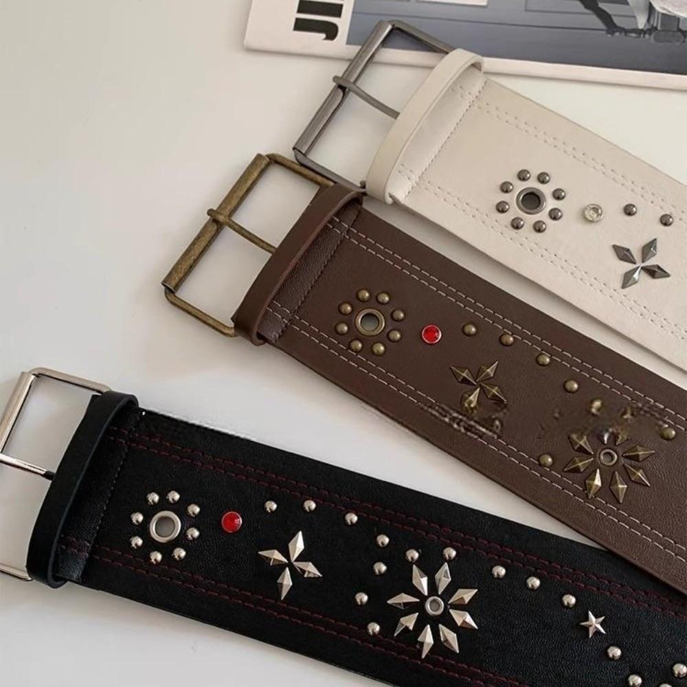 Vintage Women's Rivet Belt Gothic Dress Jeans Belt Niche Leather Waist Belt  Streetwear