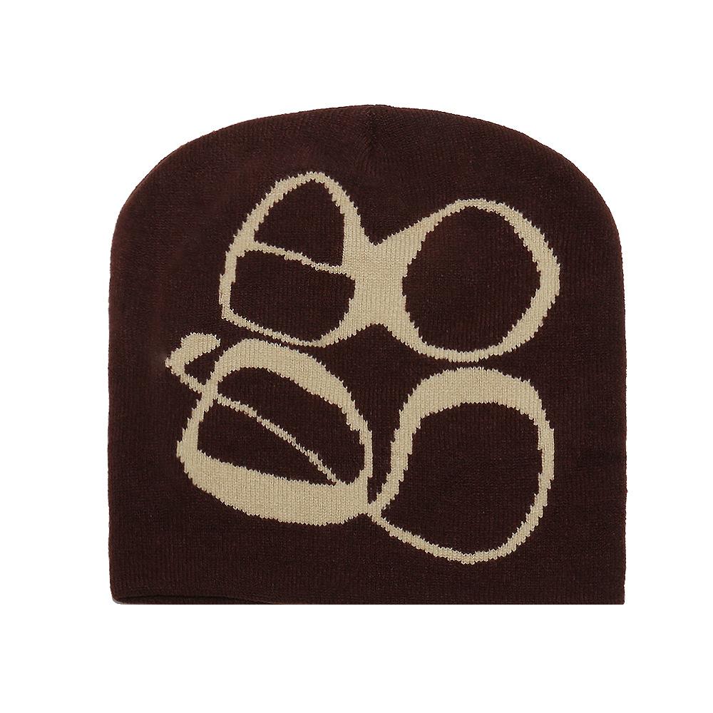 Y2K Strickmütze Gothic-Buchstaben Jacquard Kaltmütze Brillen Jacquard Pullovermütze Thermostrickmütze