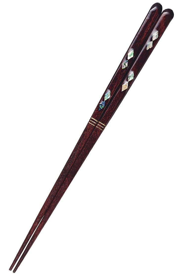 

chopsticks crafted with meticulous care by Japanese 23cm made from natural wood with a lacquer The beautiful design incorporates abalone capturing the