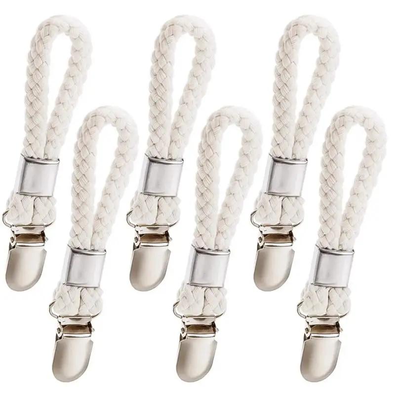 1~10Pcs Bathroom Towel Clips Braided Cotton Towel Clip With Metal Clamp For Home Bath Area Cooking Room Storage Pegs