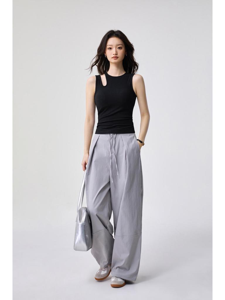 Women's Sleeveless Summer Top with Built-in Bra, Hollow Shoulder Straps