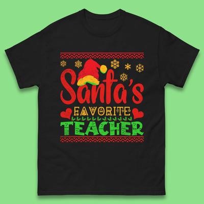 Christmas Mens T Shirt Womens Tops Tees Christmas Santa's Favorite Teacher Top