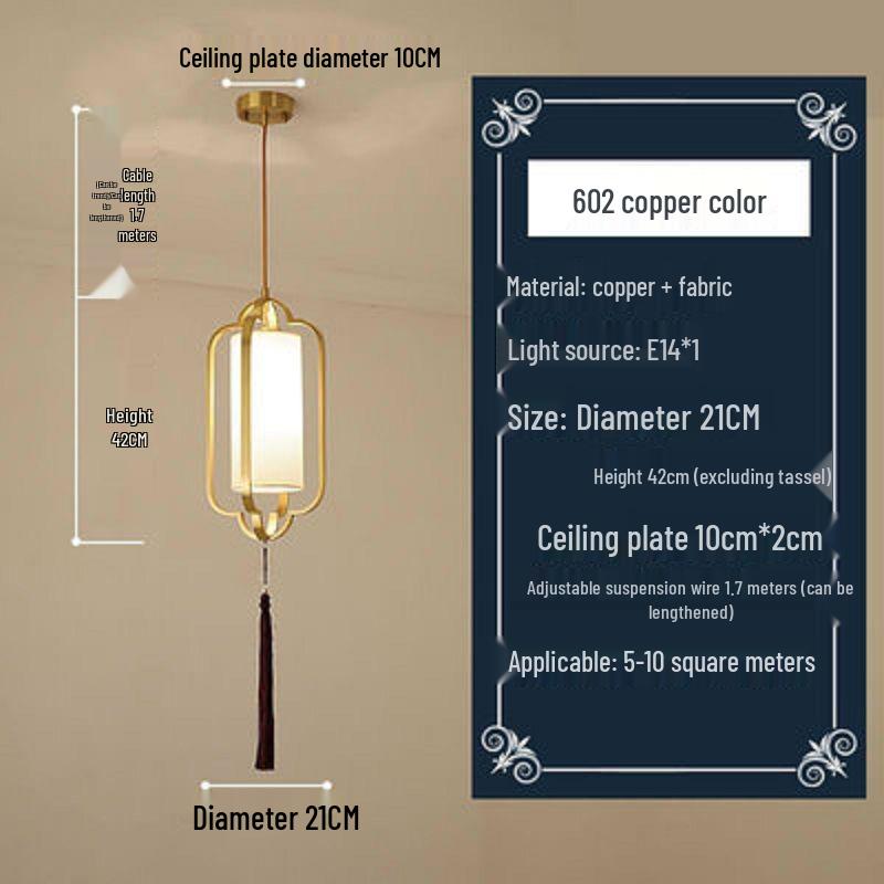 All-Copper Enamel Pendant Light - New Chinese Luxury for Dining, Bar, Aisle, Bedroom, or Tea Room.