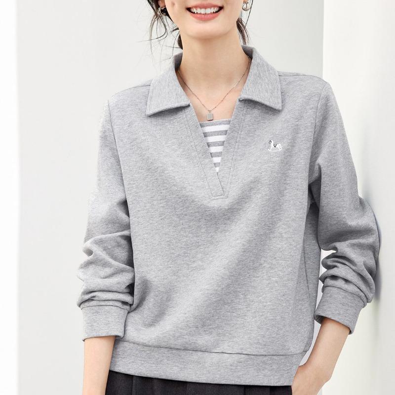 Women S Polo Neck Fake Two Piece Slim Fit Long Sleeve Hoodie Spring Autumn Casual Top