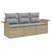 3 Piece Beige and Grey Poly Rattan Outdoor Sofa Set with Cushions