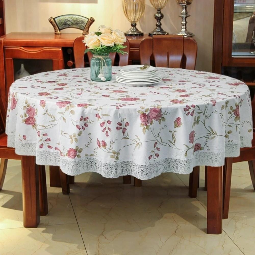 Printed Design PVC Tablecloth Pastoral Style Round Table Cover Waterproof Tablecloth  Hotel Use