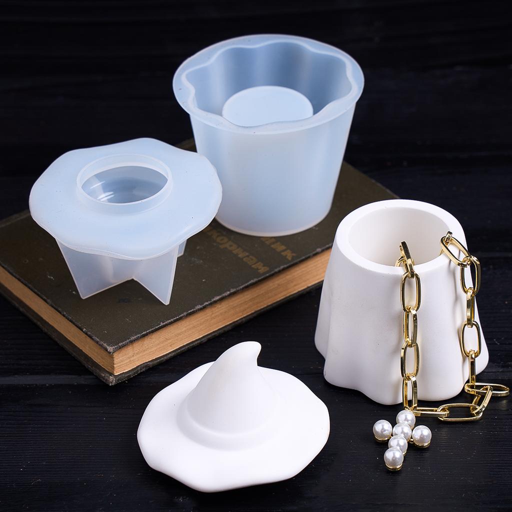 Ghost Wizard Candle Jar Silicone Mold DIY with Lid Gypsum Storage Box Casting Molds Epoxy Resin Craft Making Home Halloween Deco