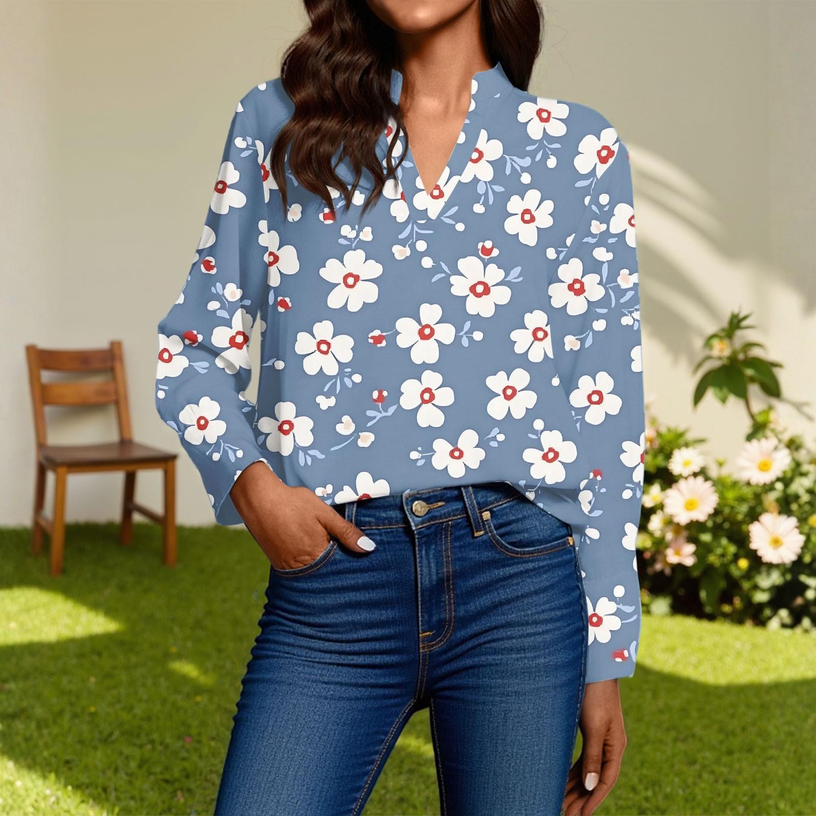 Women s Fashion Casual V-Neck  Shirt Long Sleeve Top L