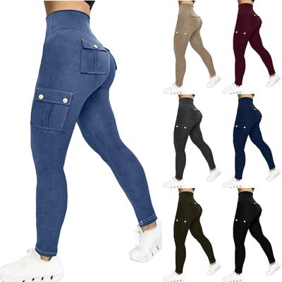 High Waist Butt Lifting Fitness Leggings for Women with Functional Cargo Pockets Stretchy Workout Pants Slim Fit Design