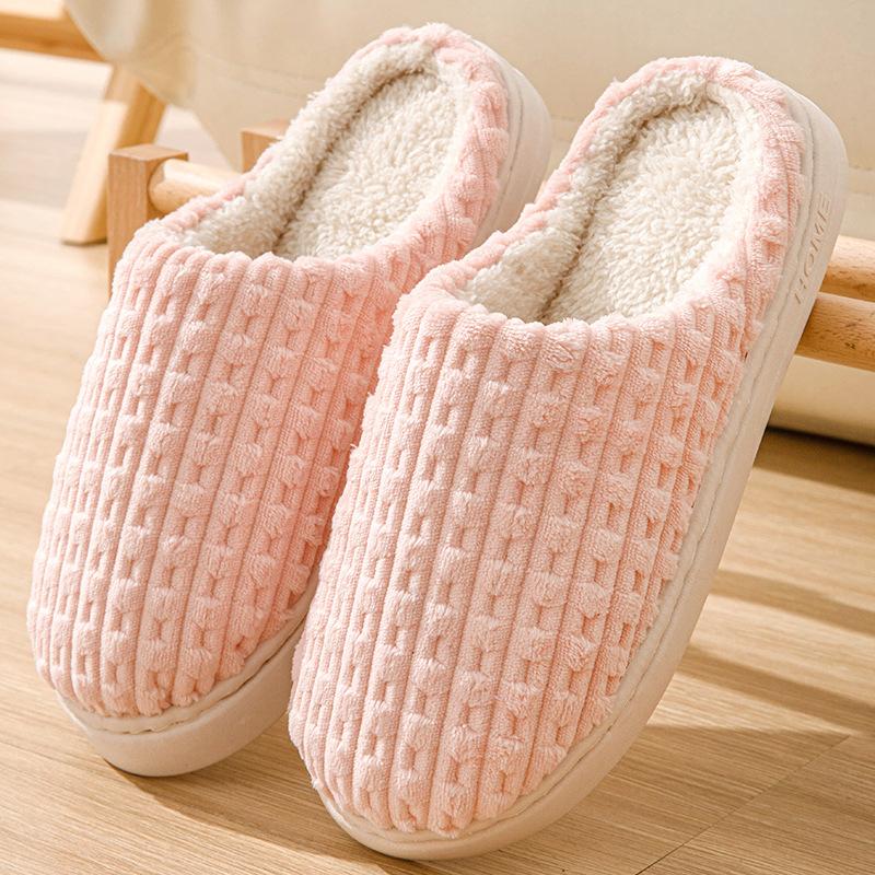 Plaid Cotton Slippers Men's Winter New Velvet Warm Inner Cotton Drag Couple Cotton Shoes Non-slip Silent Wool Slippers