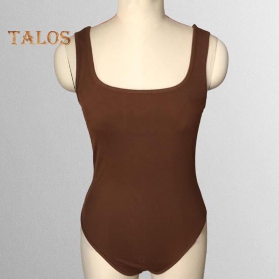 Women Summer Bodysuit Square Neck Sleeveless Skinny Elastic with Crotch Button Closure Tight Waist Backless Solid Color Soft Breathable Lady Sexy