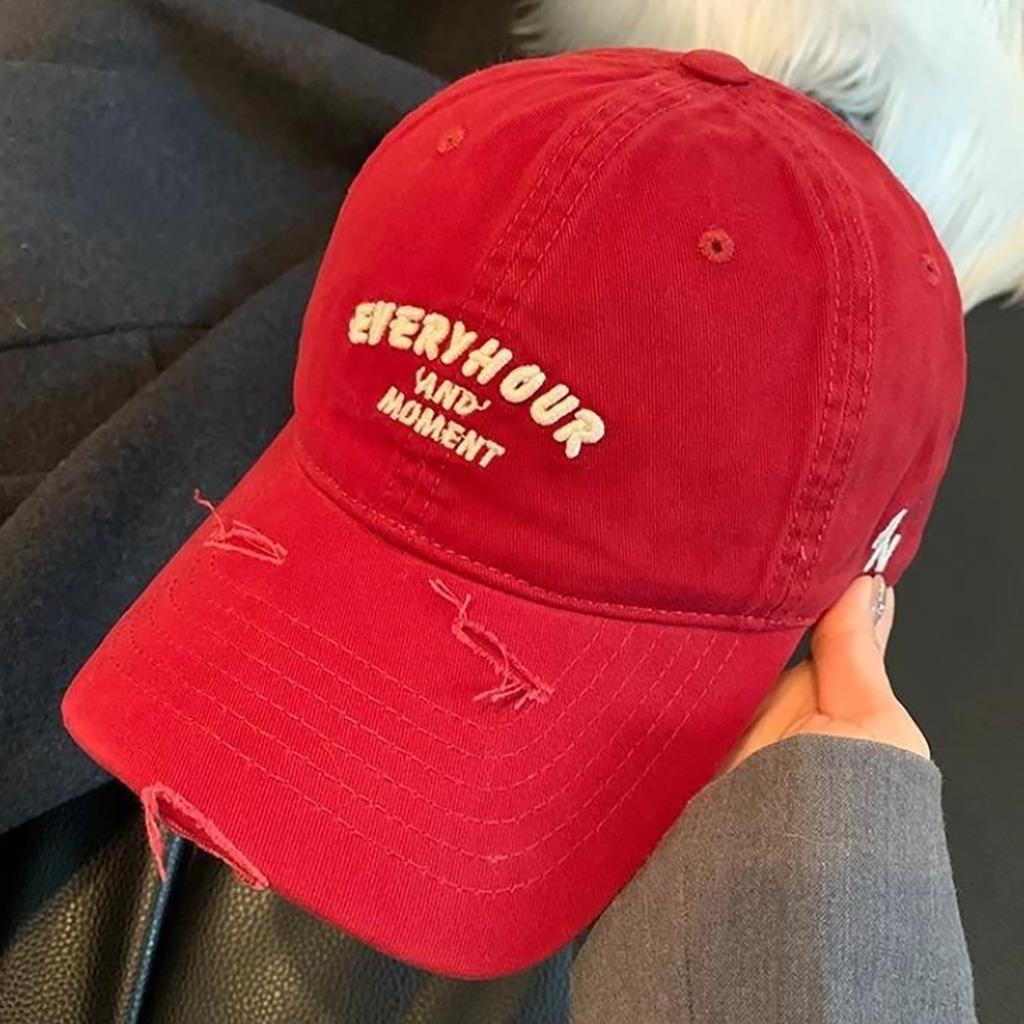 Ricygvm Red Baseball Hat For Women Embroidery Letter Duck Tongue Cap Outdoor Sport Sunshade Visors Unisex Solid Color Plain Color Peaked Hat