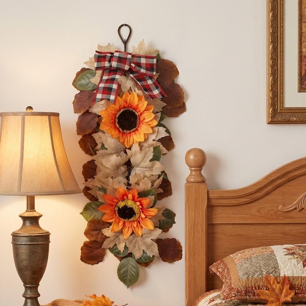 UV Resistant Autumn Sunflower Wall Hanging Front Door Artificial Floral  Home Indoor Decor