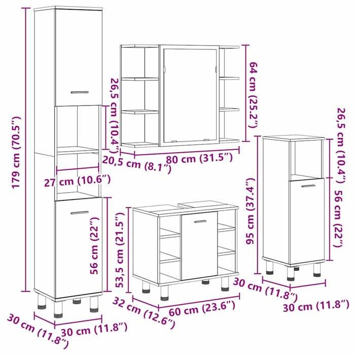 VidaXL Ensemble de meubles salle de bain 4 pcs bois d'ingénierie, armoire de salle de bain, placard de salle de bain, meuble 3328557