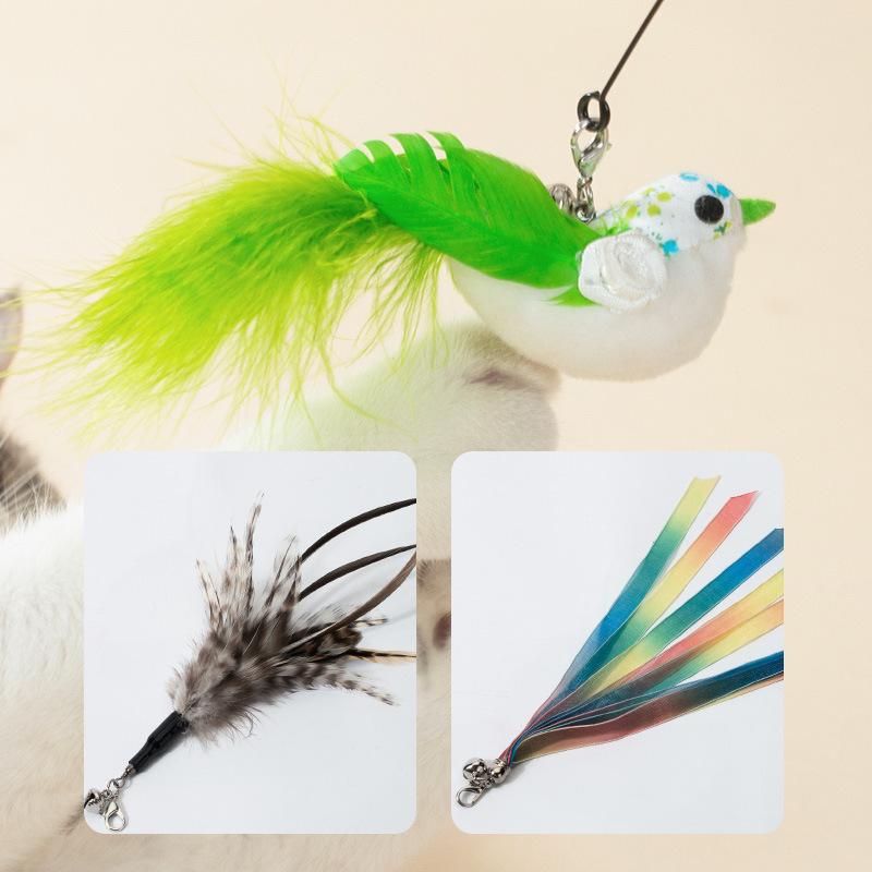 Cat Teasing Stick Cat Relief Self-hi Feather Bite-resistant Steel Wire Long Rod Can Replace The Head Kitten Toys Pet Supplies