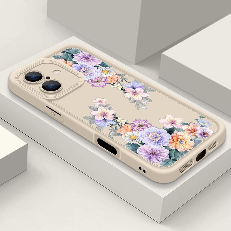 

Для iPhone 16 Pro Max 15 Pro 14 Plus 13 12 11 XS 8 7 чехол с цветочным принтом, защита линз, противоударный матовый мягкий чехол для телефона из ТПУ iPhone 16 Pro бежевый/белый