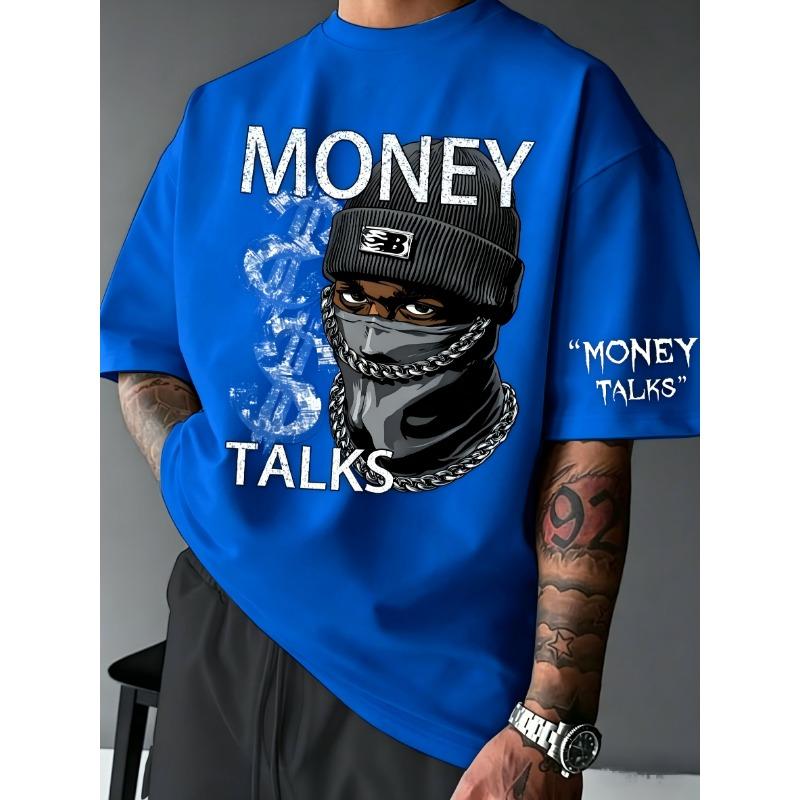 European and American Men's Summer Figure Wealth Letter Print Comfortable and Breathable Round Neck Tshirt Outdoor Street Top