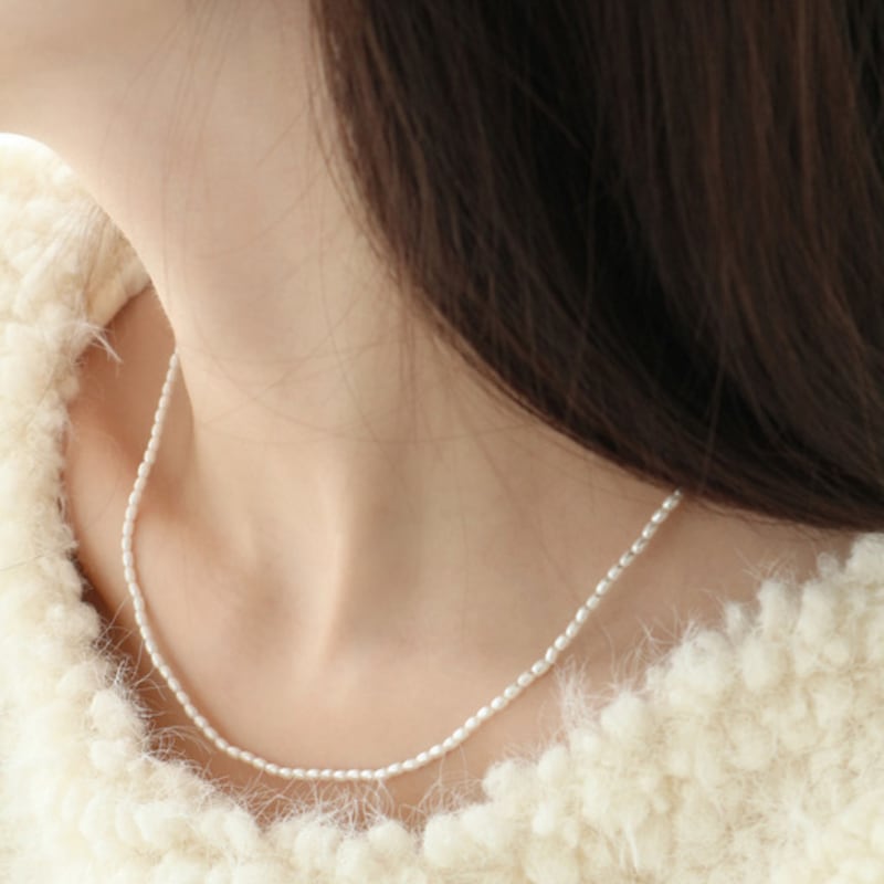 NOCTURN [925silver] RICE PEARL NECKLACE 2mm (2TYPE)