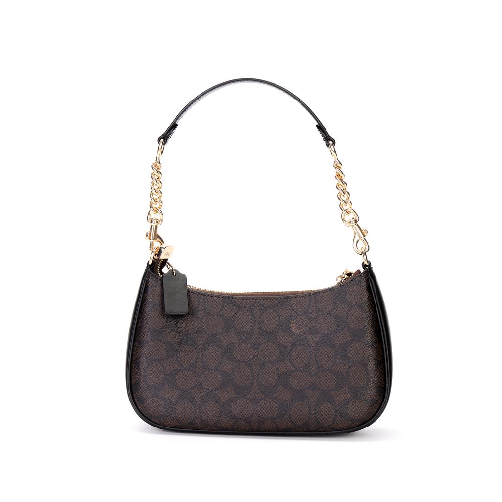 Coach Teri 24 Classic Monogram Logo Faux Leather And Recycled Leather Shoulder Bag Medium Women shoulder bag Dark-Brown CV933-IMXAQ