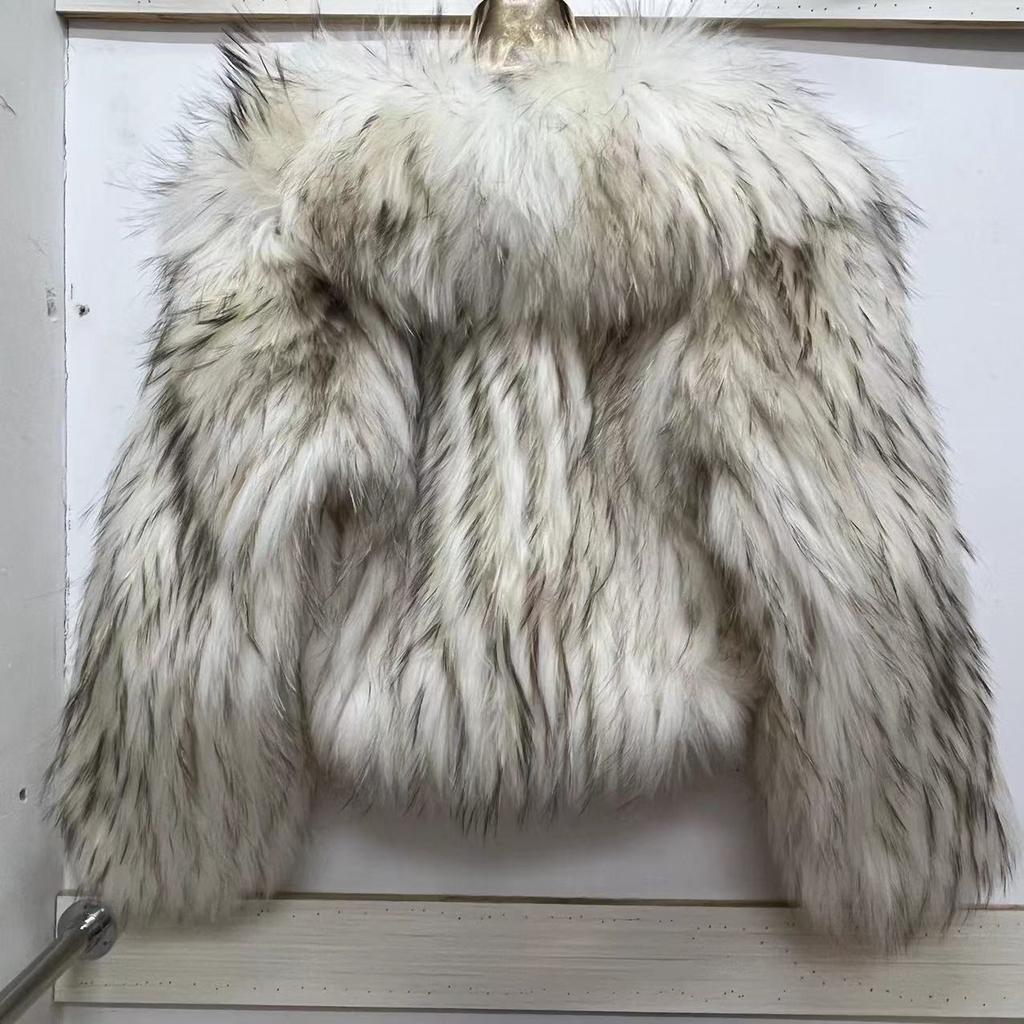 Real Raccoon Fur Coat Quilted Braided Large Lapel Fur Coat High Waist Short Style Youthful Temperament Winter Top