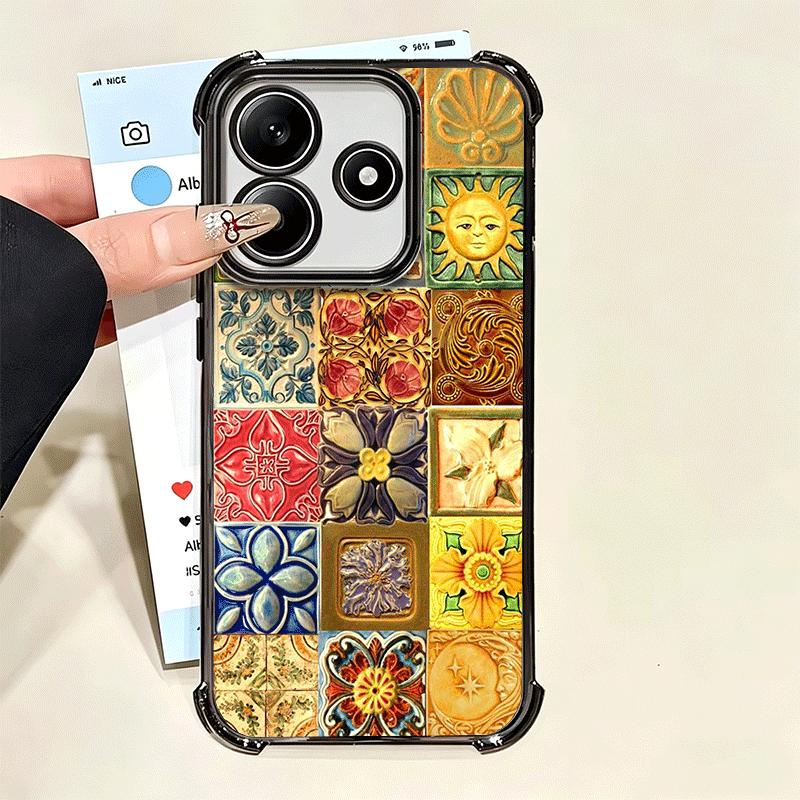 Italian Sicilian Style Floral Pattern Plating Phone Case For Xiaomi Poco X5 X6 X7 X8 Pro Max F8 Ultra F7 M8 M7 M5S Redmi 15C 15