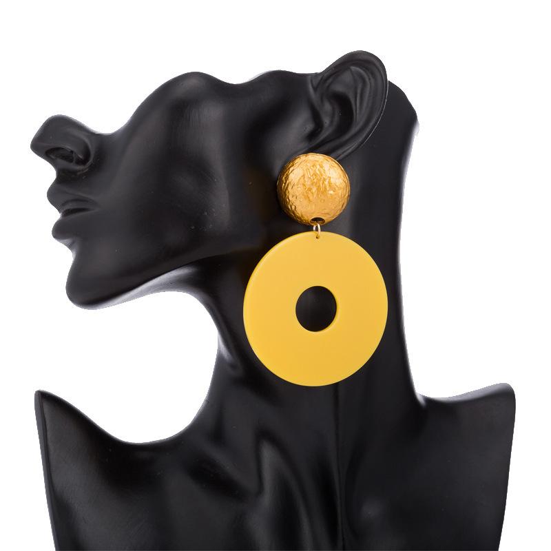 

Красочные геометрические серьги-кольца из смолы для женщин, элегантные и простые, уличный стиль жёлтый