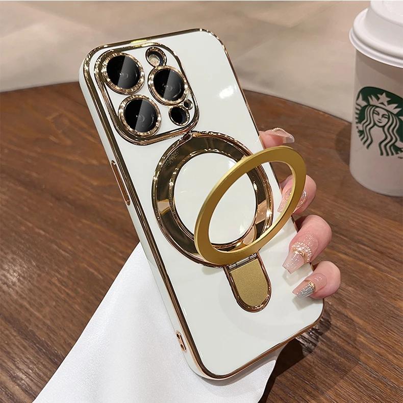 Magsafe Bracket Stand Holder Case for IPhone 15 14 13 12 Pro Max 15 Plus Slim Plating Magnetic for Iphone 15 Pro 14pro Max Cover